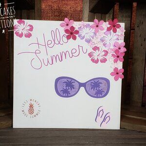 12x12 ~ Painted Wood Surface, Wall Hanging ~ Hello Summer
